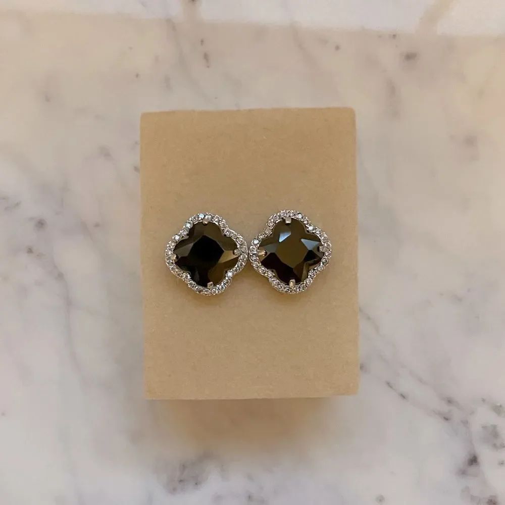 Lord & Taylor Black Cubic Zirconia Sterling Silver Stud Earrings